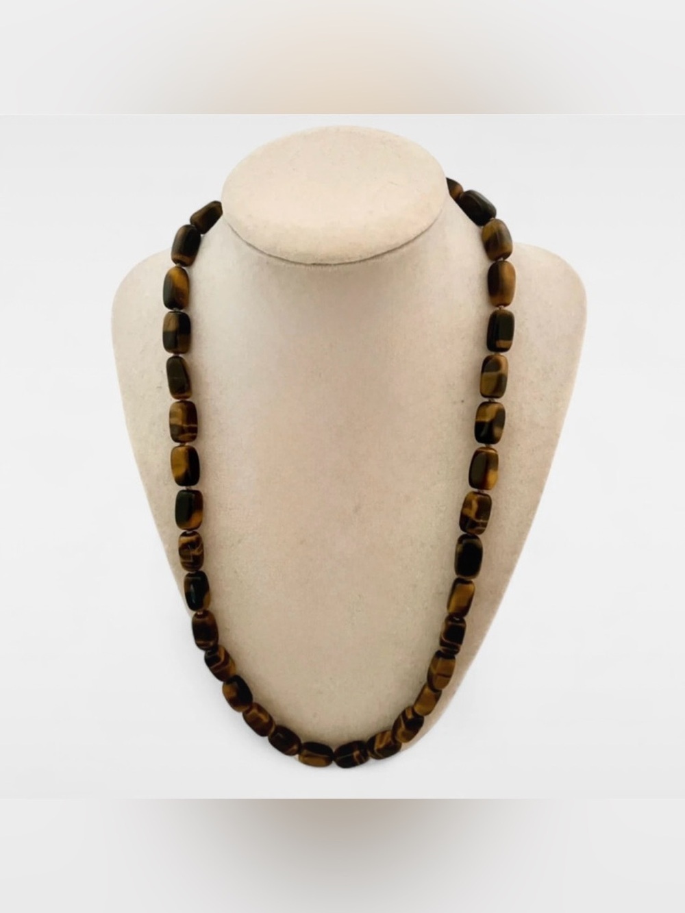 Vintage Tiger’s Eye Agate Necklace Hand Beaded Gemstone Strand Boho Chic
